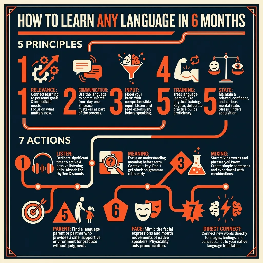 How to Learn Any Language in 6 Months Infographic
